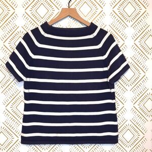 Great Northwest Short Sleeve Sweater Size XL Blue White Striped Cotton Knit Top